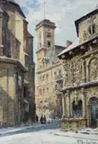 We Lwowie – widok na prezbiterium katedry, Kaplicę Boimów i ratusz by Władysław Chmieliński, olej, płótno, sold May 2025