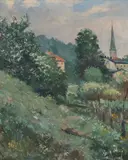 Fragment z Sopotu/Maj w Sopocie by Eugeniusz Dzierżencki, olej, płótno, sold May 2025