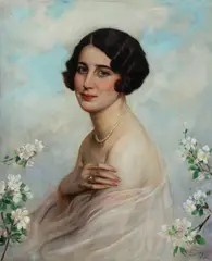 Stanisław Zawadzki, Portret kobiety ze sznurem pereł, 1933 r., 1933, olej, płótno