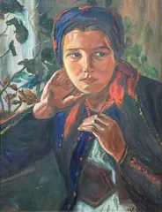 Wincenty Wodzinowski, Zamyślona, olej, tektura, 41