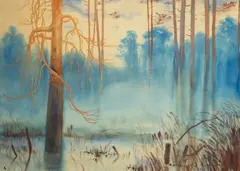 Stanisław Fabijański, Mgły leśne, 1918 r., 1918, tech. mieszana, karton