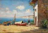 Na Capri by Eugeniusz Dzierżencki, olej, sklejka, sold May 2025
