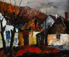 Pejzaż z Kazimierza by Krzysztof Raczyński, olej, płótno, sold May 2025