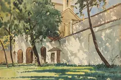 Tadeusz Nartowski, Widok na Bielany w Krakowie, akwarela, papier