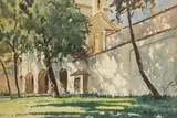 Tadeusz Nartowski, Widok na Bielany w Krakowie, akwarela, papier