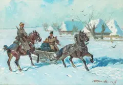 Roman Antoni Breitenwald, Spotkanie z ułanem, olej, płótno