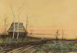 Juliusz Holzmüller, Pejzaż wiejski, akwarela, gwasz, papier