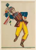 Zofia Stryjeńska, Chłop ze Śląska (rózga świadka na ślubie), plansza nr 13 z teki Polish Peasants' Costumes, 1939 r.