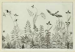 Józef Hecht, Ptaki wśród kwiatów, akwaforta, papier, 21