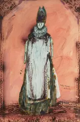Andrzej Kreütz-Majewski, Projekt kostiumu do Gra w zabijanego Ionesco Burgtheater, 1971, 1971, kolaż, akwarela, papier