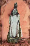 Andrzej Kreütz-Majewski, Projekt kostiumu do Gra w zabijanego Ionesco Burgtheater, 1971, 1971, kolaż, akwarela, papier