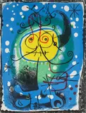 Personnage sur fond bleu, 1957 by Joan Miró, 1957, litografia barwna, papier, sold Apr 2025