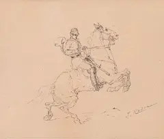 Jan Rosen, Trębacz na koniu, tusz, papier, 12