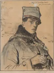 Leon Wyczółkowski, Portret podporucznika Józefa Relidzyńskiego, 1916, 1916, autolitografia, akwarela, papier