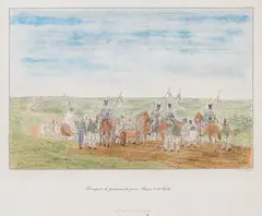 Albrecht Adam, Transport de prisoniers de guerre Russes le 25 Juillet, litografia barwna, papier