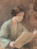 Teodor Axentowicz, Zaczytana, pastel, papier