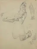 Jan Styka, Szkic do obrazu „Przysięga Witolda”, ołówek, gwasz, papier, 38