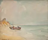 Marian Mokwa, Przy brzegu, olej, płótno