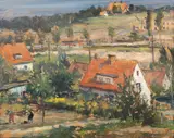 W okolicach Pucka by Eugeniusz Dzierżencki, olej, tektura, sold Mar 2025