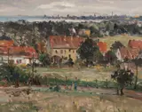 Pejzaż nadmorski by Eugeniusz Dzierżencki, olej, tektura, sold Mar 2025