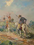 Don Kichot by Eugeniusz Dzierżencki, olej, tektura, 32, sold Mar 2025