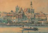 Warszawa. Widok na stare miasto od strony Pragi by Władysław Chmieliński, akwarela, papier, sold Mar 2025
