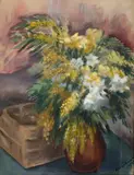 Abraham Weinbaum, Bukiet mimoz, 1932 r., 1932, technika mieszana, papier na tekturze, 55