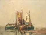Rudolf Priebe, Łodzie, olej, płótno, 60