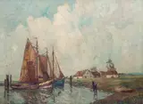 Rudolf Priebe, Przy brzegu, olej, płótno naklejone na płytę, 60