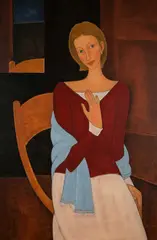 Roman Zakrzewski, Modelka z błękitnym szalem, 1999 r., 1999, olej, płótno