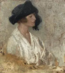 Alfons Karpiński, Kobieta w kapeluszu, 1921 r., 1921, olej, tektura