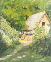 Podwórko, 1984 r. by Henryka Uta Gnatowska, 1984, olej, płótno, sold Mar 2025