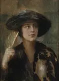 Teodor Axentowicz, Portret damy w kapeluszu, pastel, tusz, papier