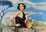Kobieta na tle Neapolu by Feliks Michał Wygrzywalski, olej, płótno, sold Feb 2025