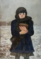 Wlastimil Hofman, Dziewczynka z bochenkiem chleba, 1921 r., 1921, olej, tektura
