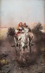 Jan Konarski, Wesoła jazda, olej, deska
