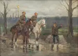 Jerzy Kossak, Pytanie o drogę, 1933 r., 1933, olej, sklejka