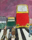 Hanna Żuławska, Autobus, lata 70. XX w., olej, płótno