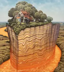 Jacek Yerka, Tektonik, 2005 r., 2005, olej, płótno
