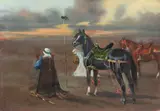 Jerzy Kossak, Modlitwa na pustyni, 1945 r., 1945, olej, tektura