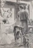 Jan Styka, Szkic do „Quo vadis” Henryka Sienkiewicza, „Eunica tomba a genoux et l`adjura” (Eunica padła na kolana i błaga) tusz lawowany, czarna kredka, papier
