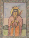 Święta by Nikifor Krynicki, kredka, papier, sold Jan 2025