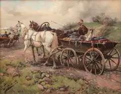 Jan Konarski, Na wozie, olej, deska