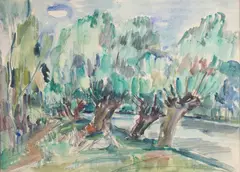 Henri Epstein, Odpoczynek nad wodą, akwarela, papier