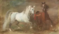 Zenon Aniszewski, Konie, 1986 r., 1986, olej, płótno
