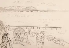 Władysław Brzosko, Sopot. Plażowicze, ołówek, papier, 26
