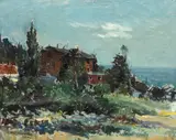 Pejzaż z Orłowa, 1956 r. by Eugeniusz Dzierżencki, 1956, olej, tektura, 30, sold Jan 2025