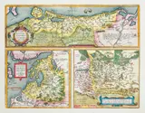 Abraham Ortelius, Pomeraniae, Wandalicae Regionis, typ., Mapa 3-częściowa Pomorza, Inflant i Księstwa Oświęcimsko-Zatorskiego, pochodząca z dzieła „Theatrum orbis terrarum”, Antwerpia, 1608; na verso tekst w języku włoskim miedzioryt kolorowany w epoce, 38