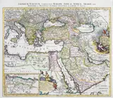 Johann Michael Probst II, Imperium Turcicum: complectens Europae, Asiae et Africae…, Mapa Imperium Osmańskiego, według Nicolasa Sansona, Amsterdam, ok. 1770 miedzioryt kolorowany w epoce, 50