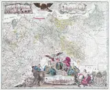 Johann David Schleuen, General-carte der gesamten Königlichen Preussischen Länder…, Mapa Królestwa Pruskiego, wyd. Carl Jaeck, Berlin, ok. 1750 miedzioryt kolorowany w epoce, wym. mapy 57
